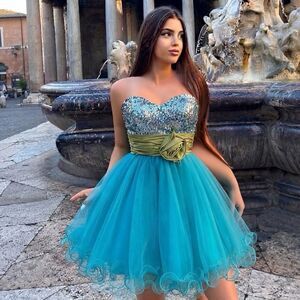 Xtraordinary mini short  blue green dress size  5 sparklyw homecoming prom forma